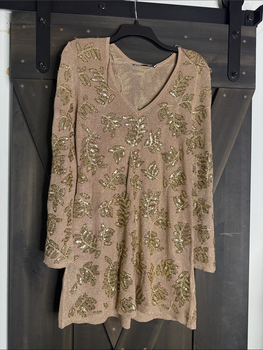 Zara Gold Leaf Knit Sequin Dress